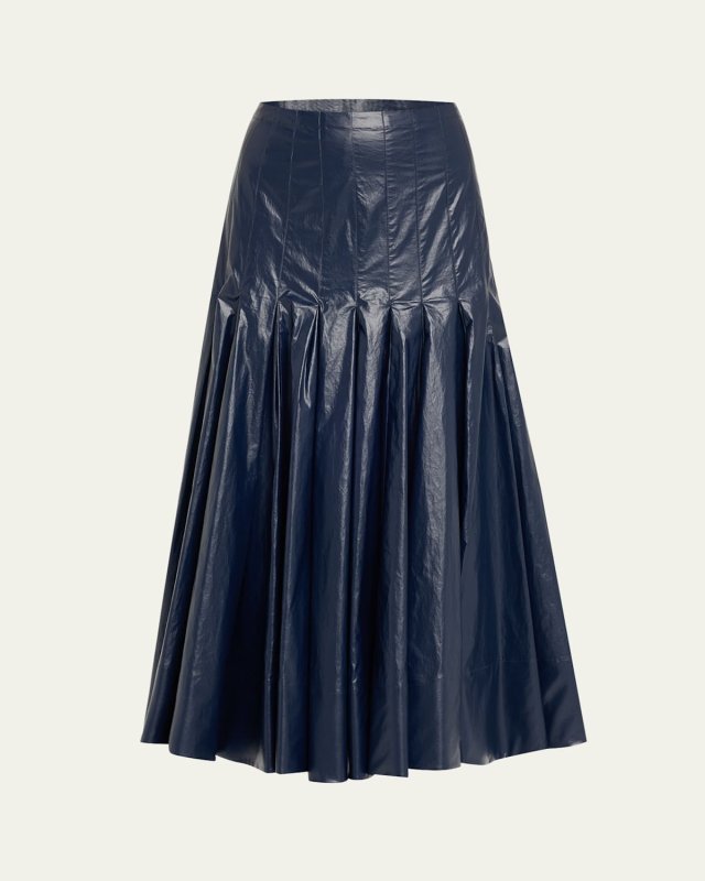 Petra Pleated Lacquered Cotton Skirt